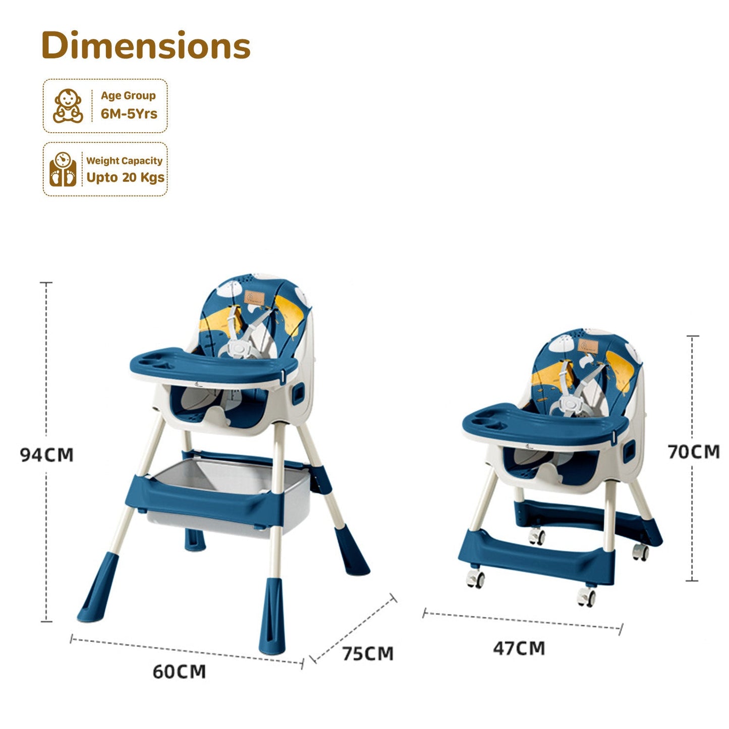 R For Rabbit Sugar Doodle Plus High Chair For Kids 3-in-1 Convertible Design indigo dye