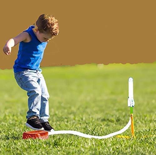 EKTA Jump Rocket Stomp Launcher and 3 Foam Tipped Rockets with Whistling Sound Outdoor Toy for Kids (Flies Upto 150ft, Non- Toxic, No Battery, Age 5+ Years), Multicolour