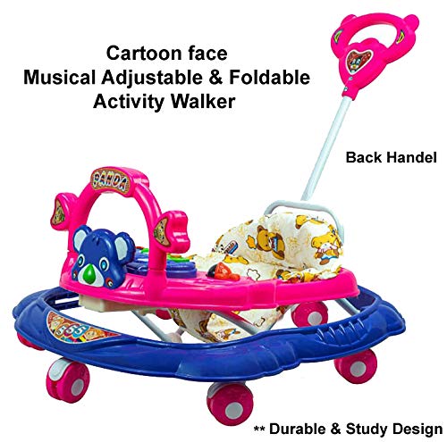 Musical Activity Baby Walker 555 with Music & Parent Handel Rod & Adjustable Height for Kids (Pink) - MRGTOYS