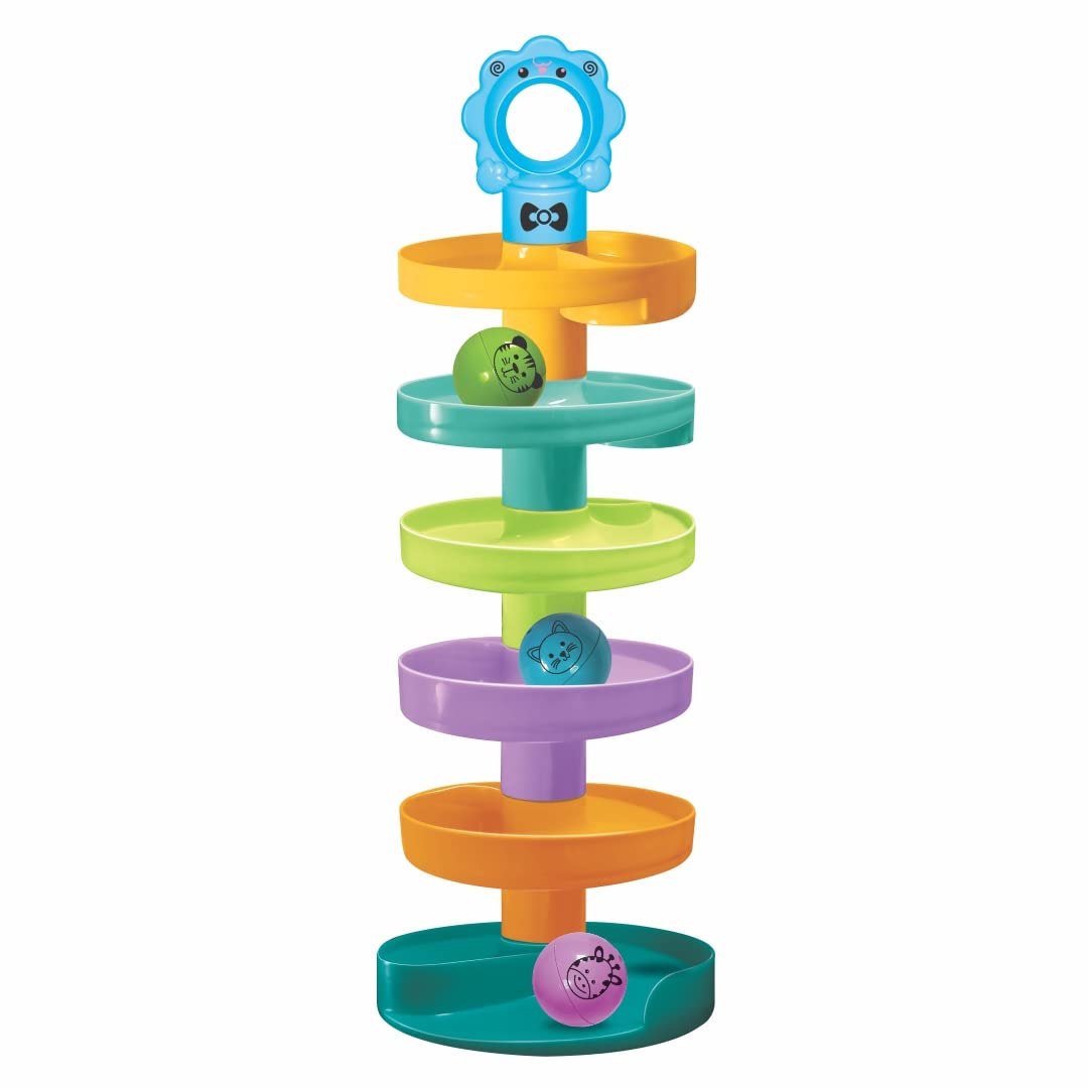Toymate Cat Spiral Fun - A Roll Ball Toy with 7 Layer Ball Drop Tower Run with Roll Swirling Ramps for Baby and Toddler Educational Development Toy Set