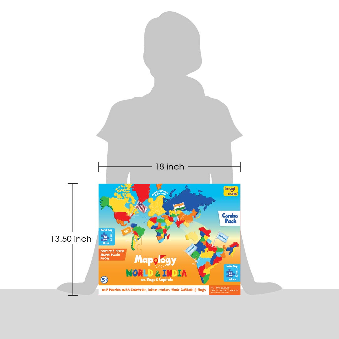 Imagimake: Mapology India and World Maps with Capitals - Learn Capitals and Country Flags - Educational Toy for Kids Above 5 Years, Multicolor GAMES
