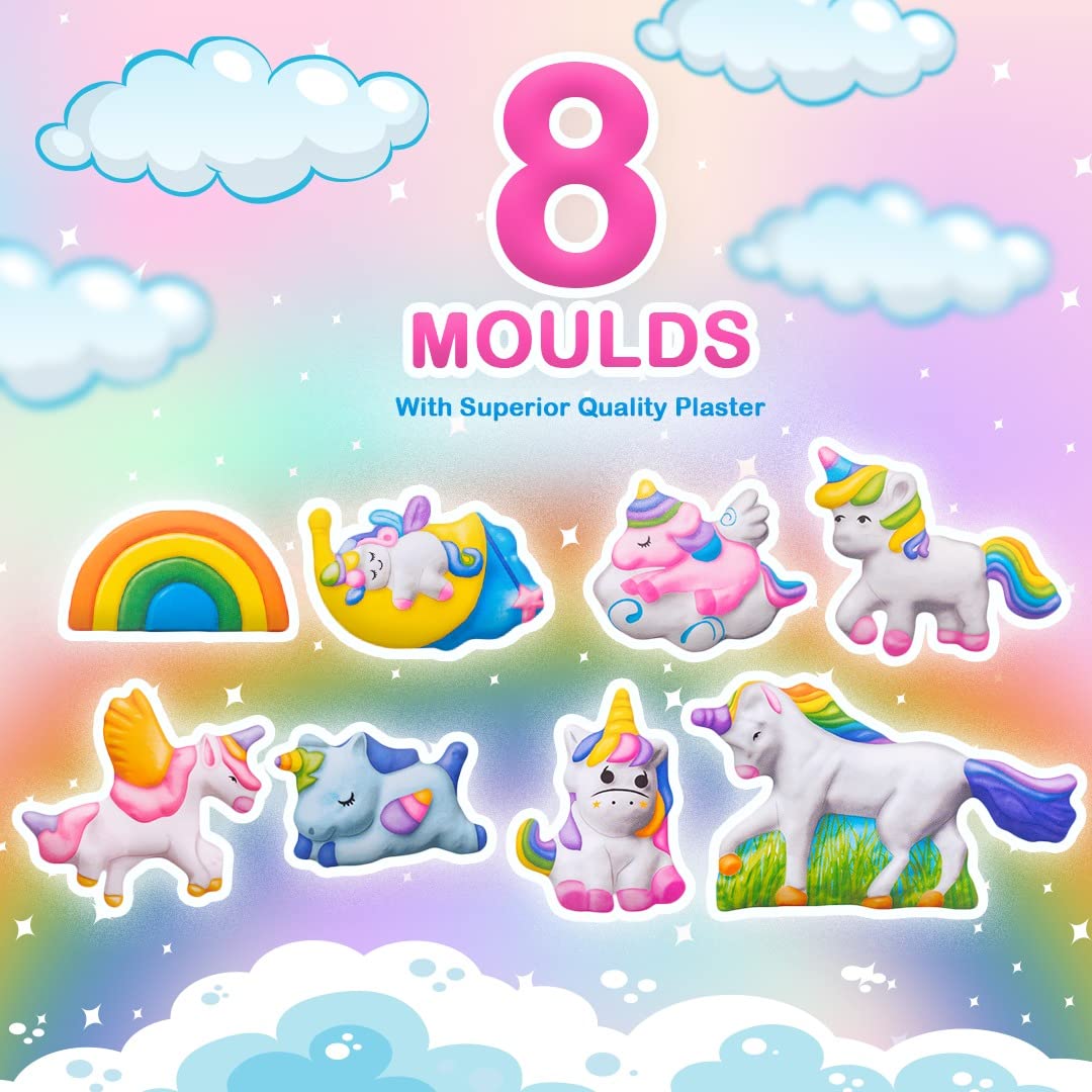 RATNA'S Mould & Paint Unicorn DIY Kit - Create Adorable Plaster Fridge Magnets & Badges - Fun Craft Activity for Kids - Includes 8 Moulds, Paints, Brush, and Instruction Manual (Multicolor)
