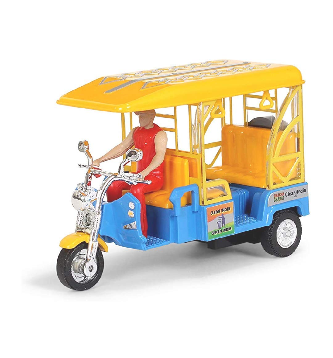 Centy Toys e Rickshaw with Realistic Design 3 Wheels Realistic Tail Lights- Pull Back Action a Quality, Made in India Product Yellow - MRGTOYS