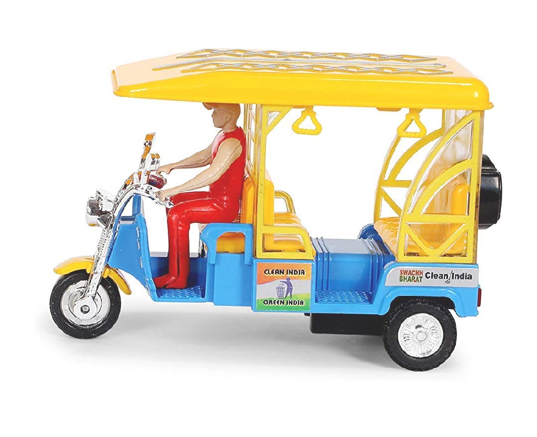 Centy Toys e Rickshaw with Realistic Design 3 Wheels Realistic Tail Lights- Pull Back Action a Quality, Made in India Product Yellow - MRGTOYS