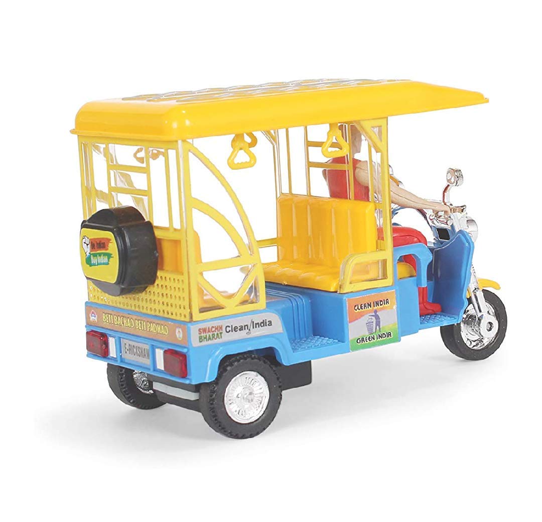 Centy Toys e Rickshaw with Realistic Design 3 Wheels Realistic Tail Lights- Pull Back Action a Quality, Made in India Product Yellow - MRGTOYS