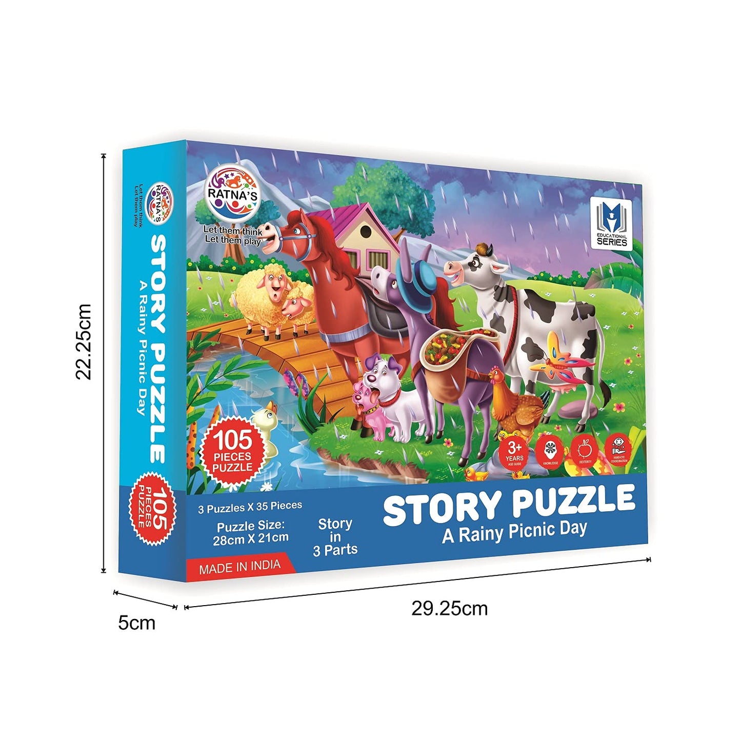 RATNA'S Story Jigsaw Puzzle Rainy Picnic Day for Kids. 3 Jigsaw Puzzle Included in The Pack with A Story Book