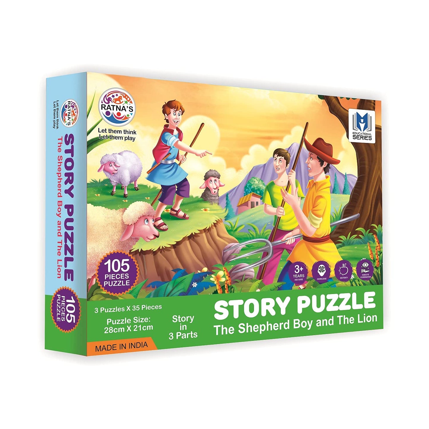 RATNA'S Story Jigsaw Puzzle The Shephard BOY and The Lion for Kids. This Pack Includes 3 Jigsaw Puzzle and A Story Book Inside