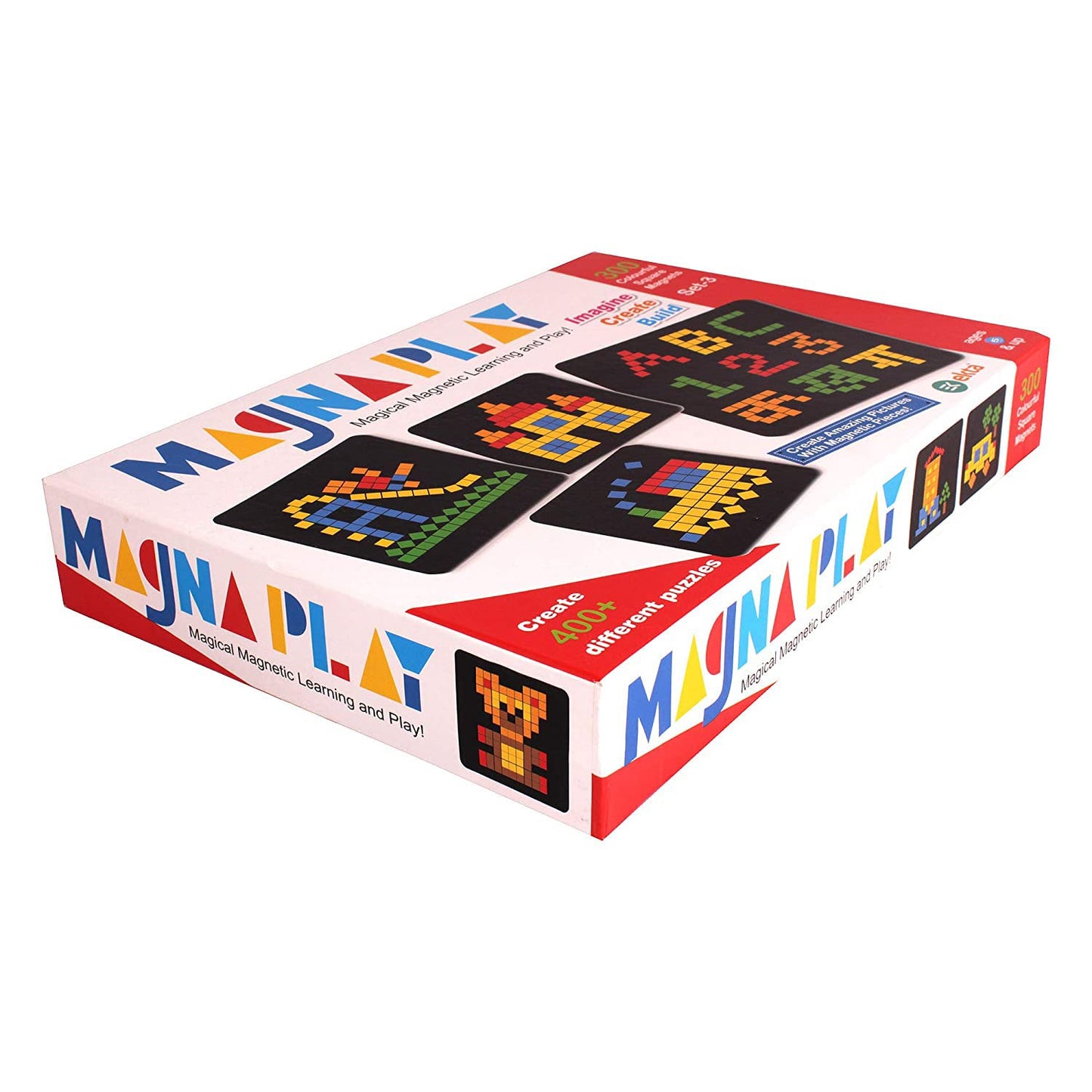 EKTA Magna Play Set-3 with Wooden Stand, 300 Colourful Square Magnets, 400+ Different Puzzles, Imagine/Create/Build, Magical Magnetic Learning and Play for Childrens Age 5 Years & Above - Multi Color