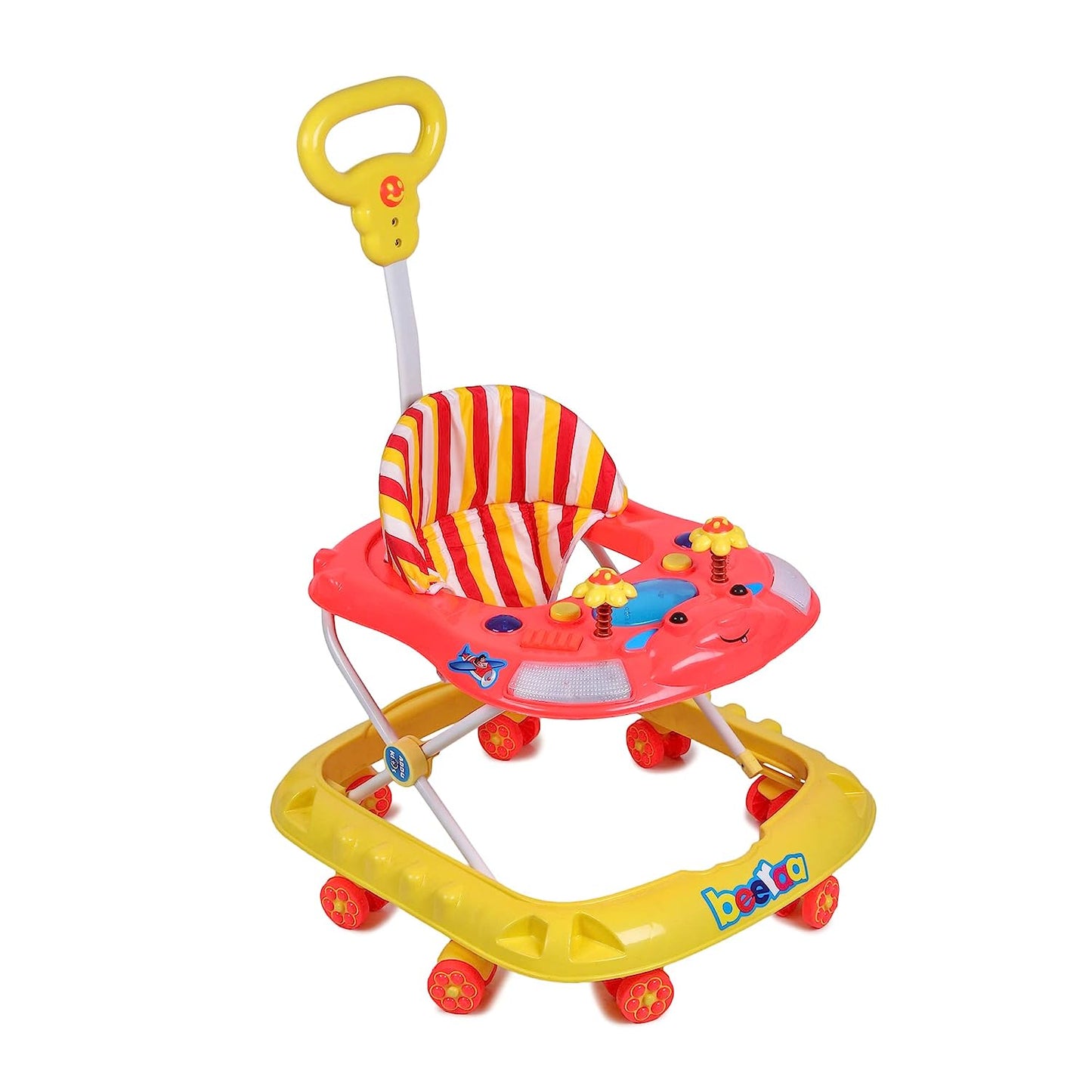 Mama Love Baby Ultra Soft Seat Activity Walker with Wheel | Adjustable Height and Musical Tray |Toys|Push Handle Bar (6 to 24 Months) (Orange & Yellow Color) - MRGTOYS