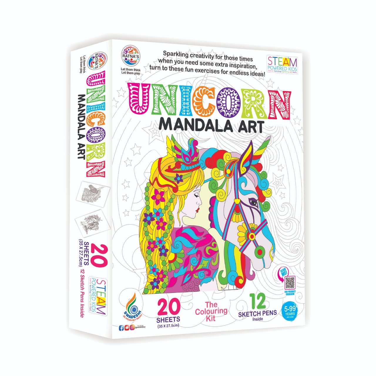RATNA'S Mandala Art Unicorn The Colouring KIT 20 Sheets with 12 Sketch PENS Inside - MRGTOYS