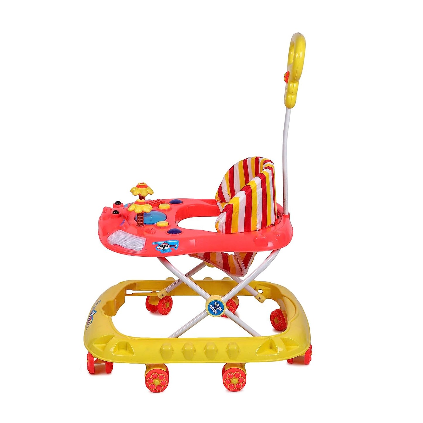 Mama Love Baby Ultra Soft Seat Activity Walker with Wheel | Adjustable Height and Musical Tray |Toys|Push Handle Bar (6 to 24 Months) (Orange & Yellow Color) - MRGTOYS
