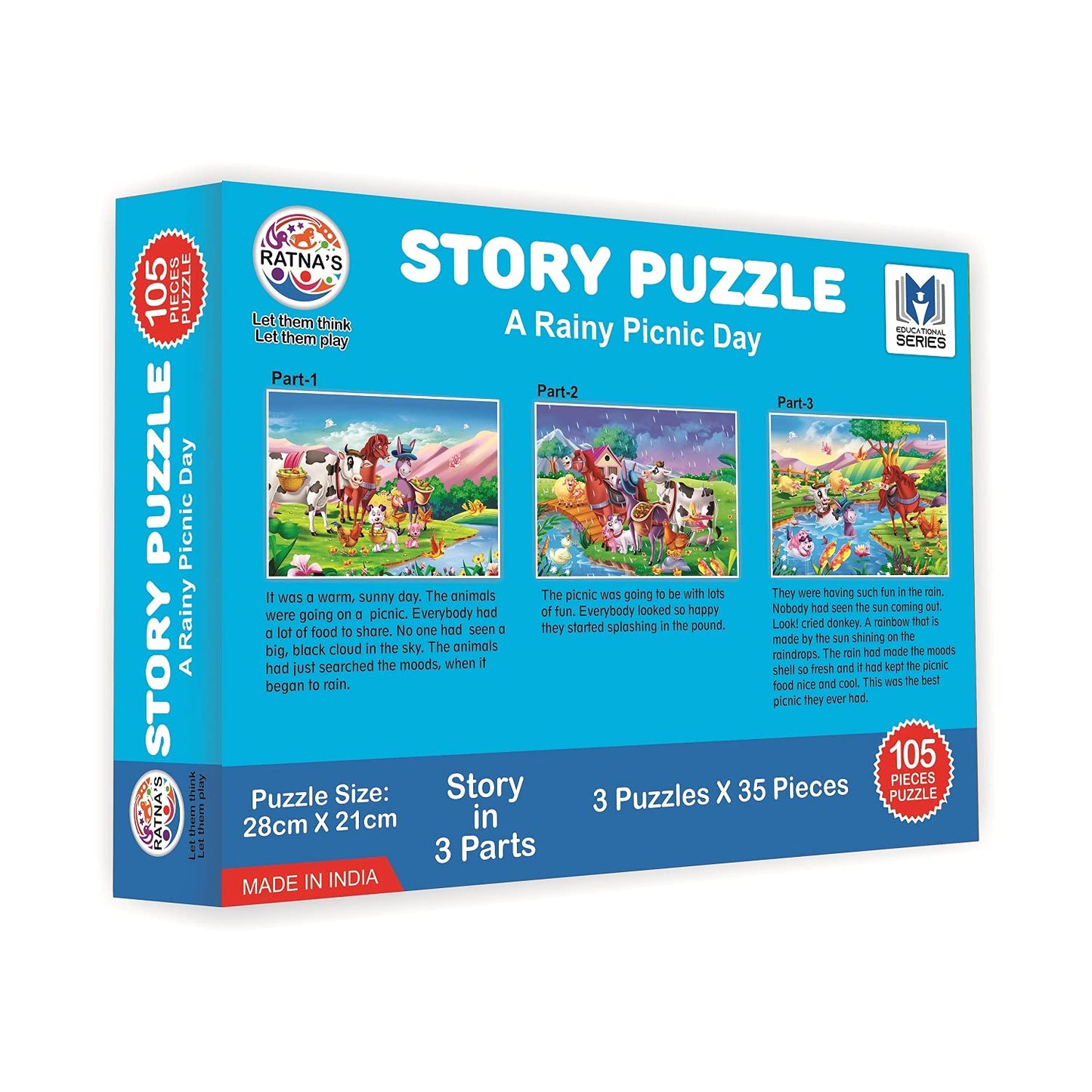RATNA'S Story Jigsaw Puzzle Rainy Picnic Day for Kids. 3 Jigsaw Puzzle Included in The Pack with A Story Book