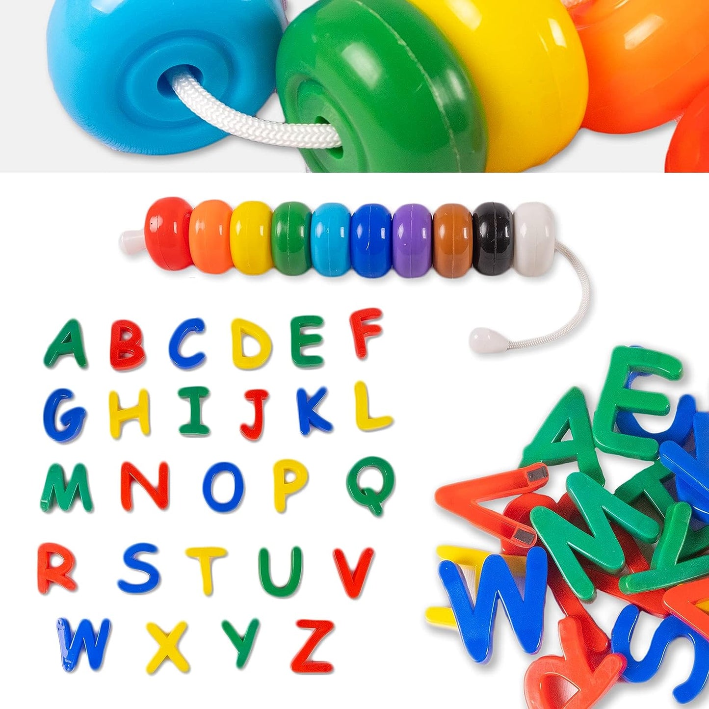 Jumbo Magnetic Alphabet and Numbers for Kids with 10 Colourful Beads Free Inside.