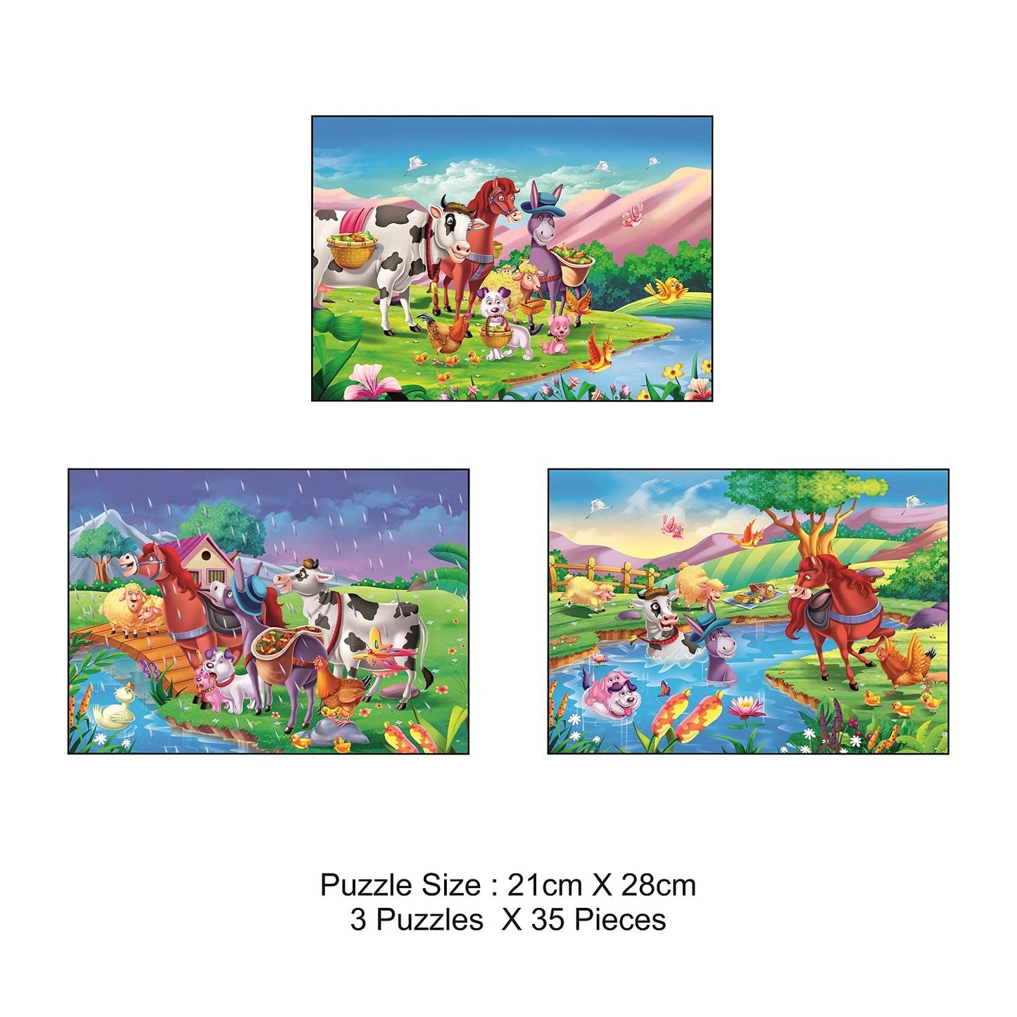 RATNA'S Story Jigsaw Puzzle Rainy Picnic Day for Kids. 3 Jigsaw Puzzle Included in The Pack with A Story Book