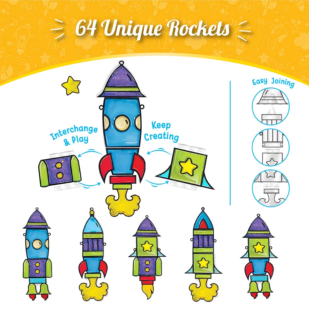 Imagimake Window Art - Rocket - 16 Pieces Glass Painting Set - Astronaut, Rover, Space Designs - Craft Kit for Boys & Girls 5 Years & Above GAMES