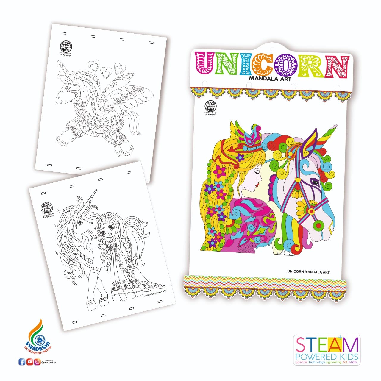 RATNA'S Mandala Art Unicorn The Colouring KIT 20 Sheets with 12 Sketch PENS Inside - MRGTOYS