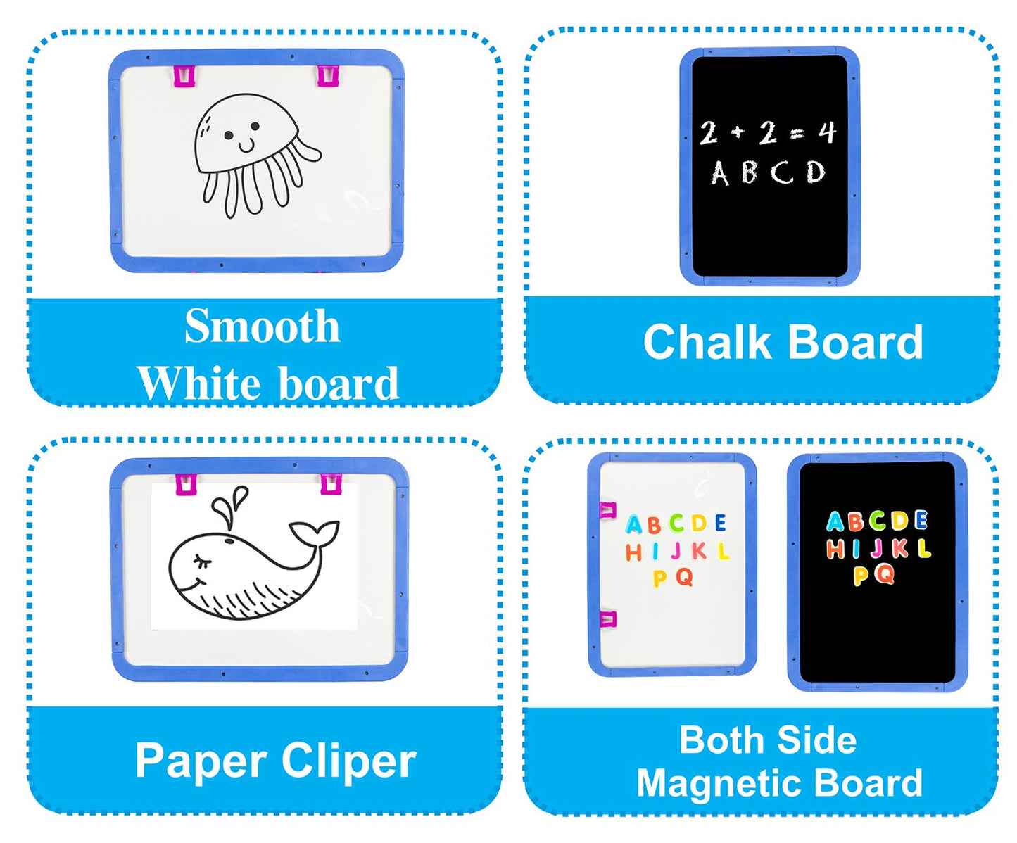 Itoys Easel White Black Board for Kids with Stand to Write Magnetic Board for Kids Learning 8 in 1 Multipurpose for Drawing Writing Painting MULTICOLOUR