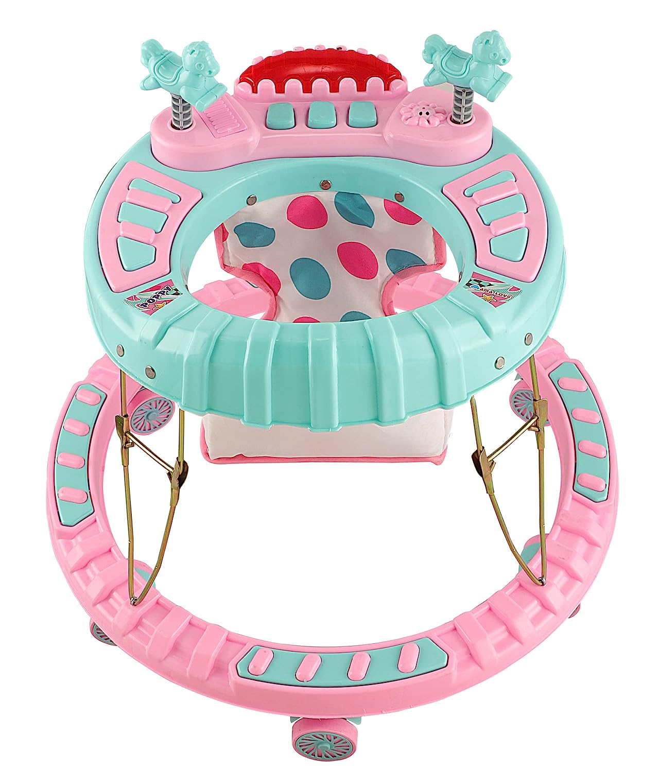 Poppy Round Kids Walker with Foldable, Cushion Seat | Activity Walker for Baby with Musical Toy Bar | Walker Baby 6-18 Months Boys Girls Pink - MRGTOYS