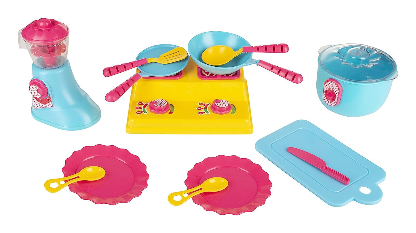 Giggles - Kitchen Set Deluxe, 19 Piece Colourful Pretend and Play Cooking Set, Language and Social Skills,Role Play, 3 Years & Above, Preschool Toys