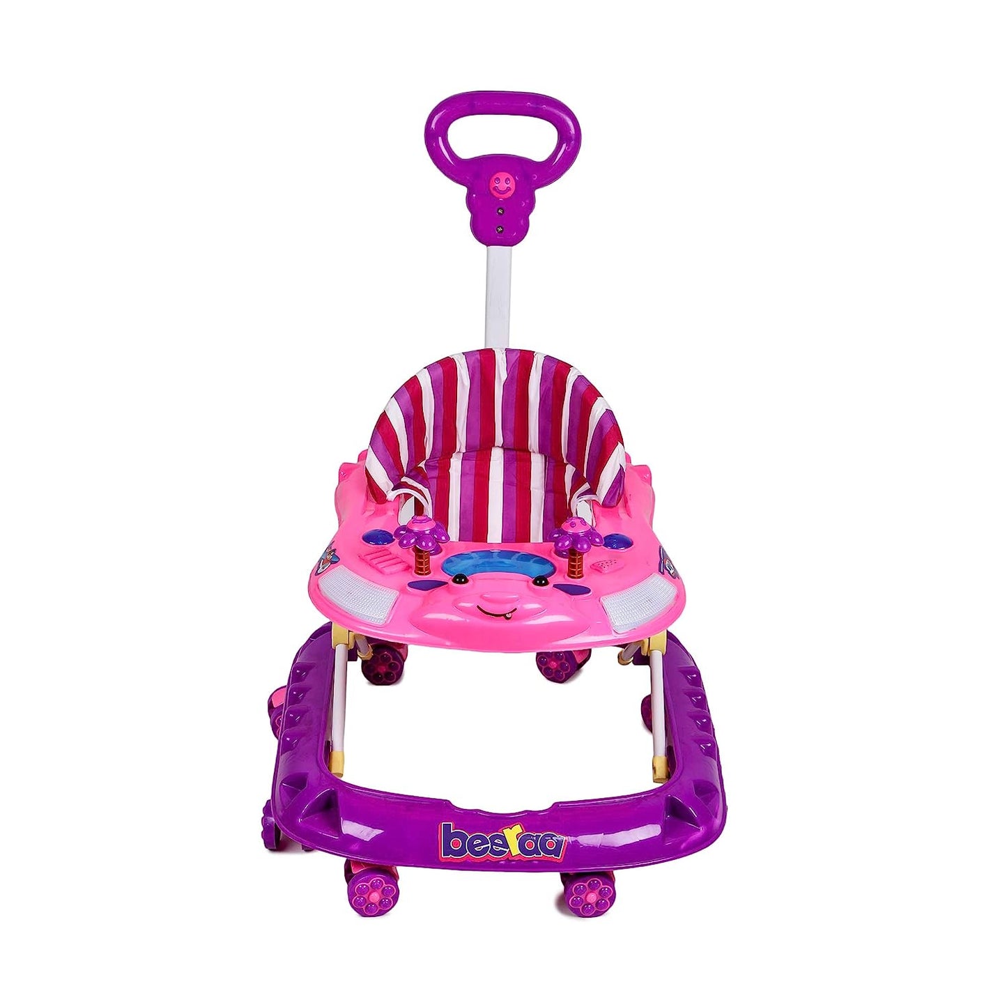 Mama Love Baby Ultra Soft Seat Activity Walker with Wheel | Adjustable Height and Musical Tray |Toys|Push Handle Bar (6 to 24 Months) (Purple & Pink Color) - MRGTOYS