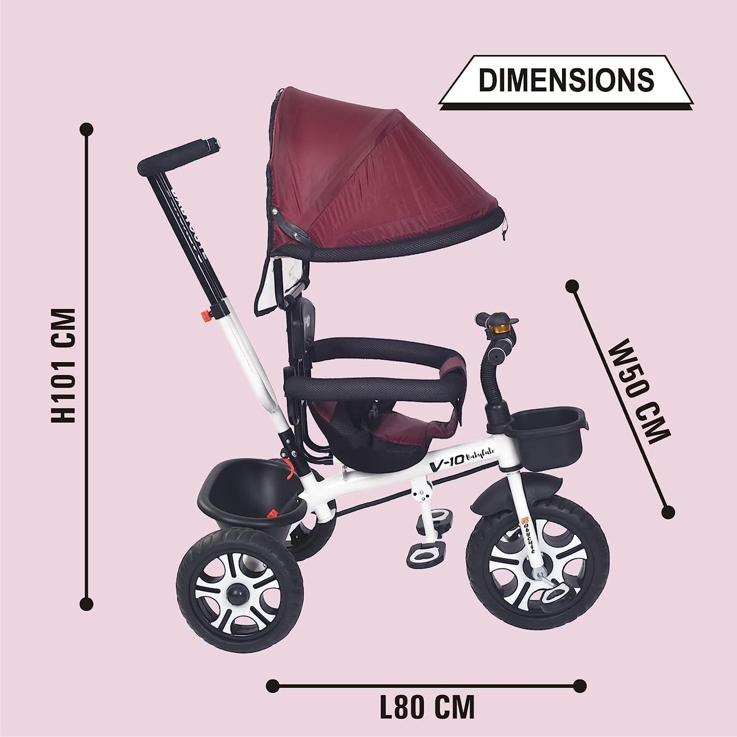 BabyCute Cycle for Kids, Plug and Play Baby Sports Tricycle with Canopy for 2 to 5 Year Old Children V 10 - MRGTOYS