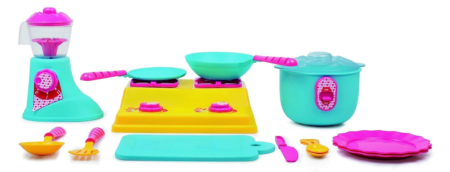 Giggles - Kitchen Set Deluxe, 19 Piece Colourful Pretend and Play Cooking Set, Language and Social Skills,Role Play, 3 Years & Above, Preschool Toys