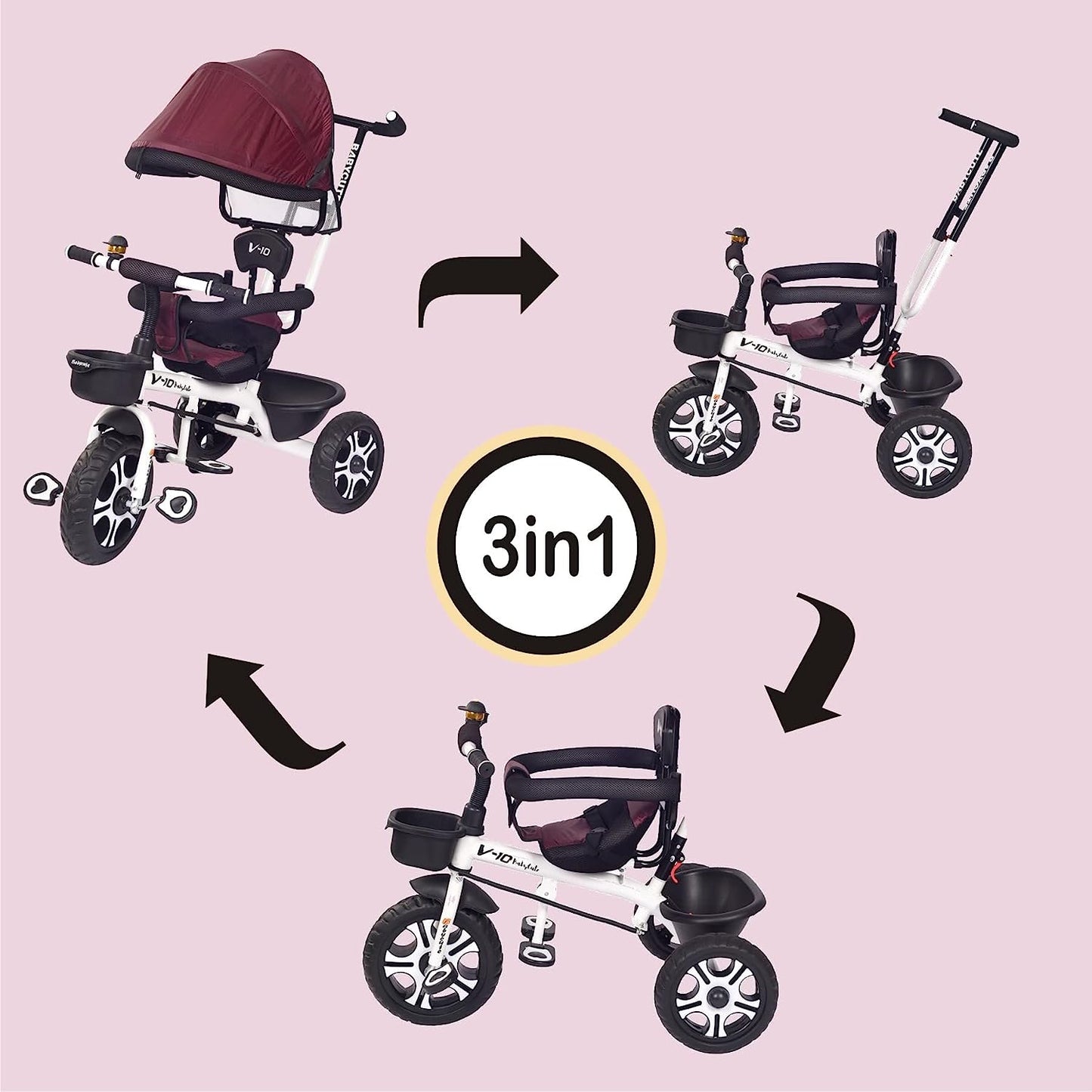 BabyCute Cycle for Kids, Plug and Play Baby Sports Tricycle with Canopy for 2 to 5 Year Old Children V 10 - MRGTOYS