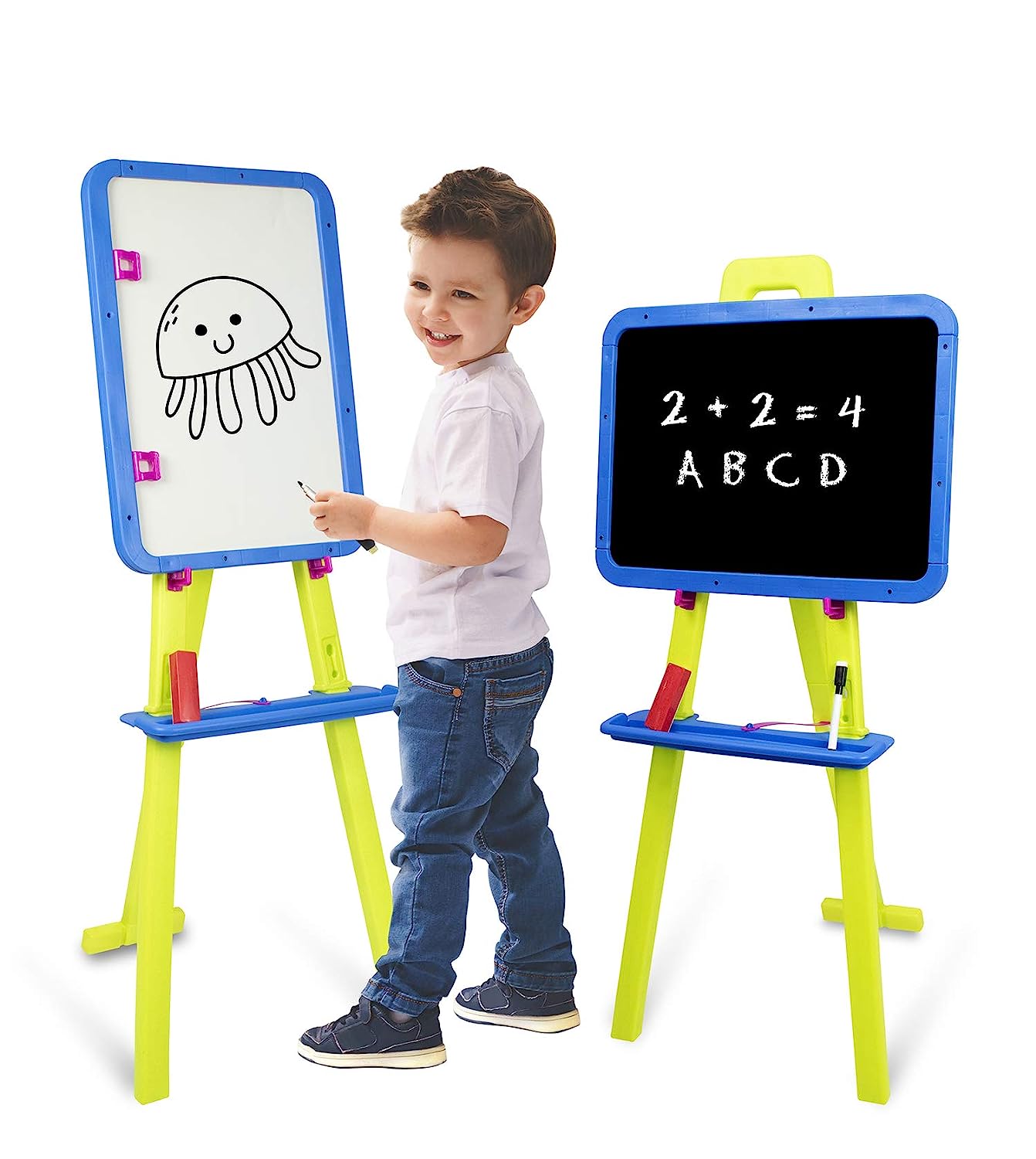 Itoys Easel White Black Board for Kids with Stand to Write Magnetic Board for Kids Learning 8 in 1 Multipurpose for Drawing Writing Painting MULTICOLOUR