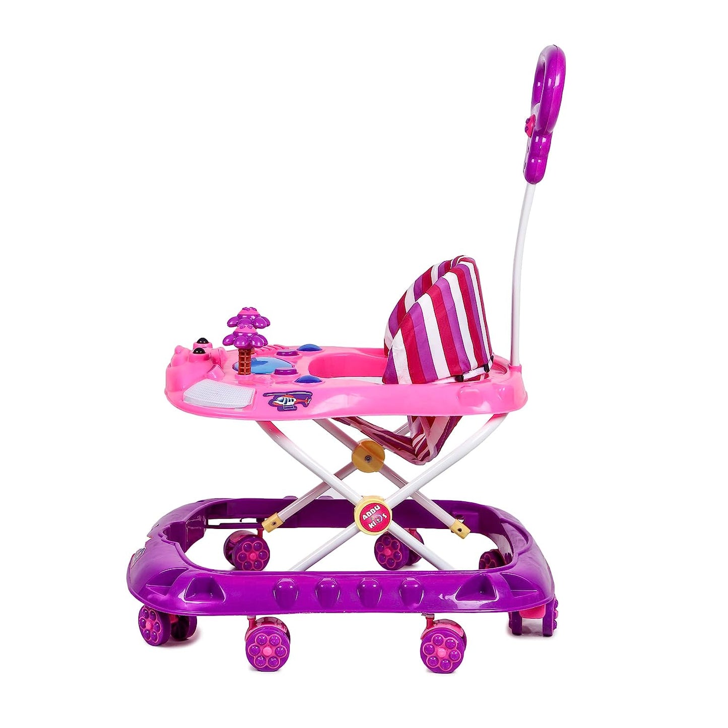Mama Love Baby Ultra Soft Seat Activity Walker with Wheel | Adjustable Height and Musical Tray |Toys|Push Handle Bar (6 to 24 Months) (Purple & Pink Color) - MRGTOYS