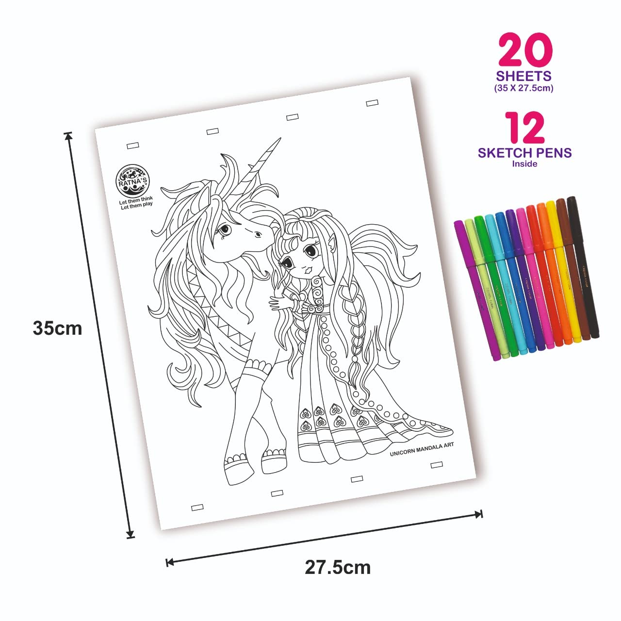 RATNA'S Mandala Art Unicorn The Colouring KIT 20 Sheets with 12 Sketch PENS Inside - MRGTOYS