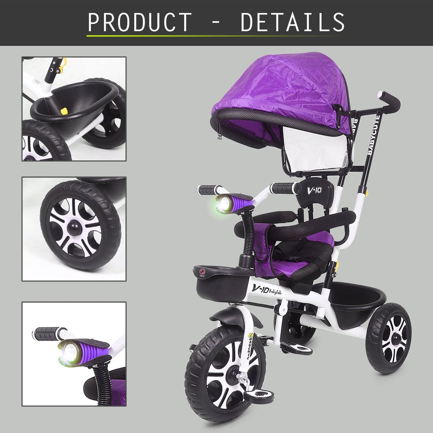 Pro Max Kids|Baby Musical Trike|Tricycle with Light, Foldable Canopy and 360 Degree Seat Rotating Tricycle for Kids|Boys|Girls Age Group 2 to 5 Years (Brown) (Purple)Baby Cute Kids - MRGTOYS
