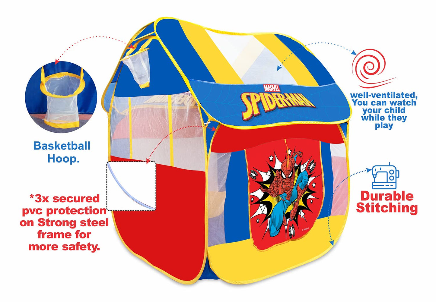 itoys Foldable Big Pop-Up Playhouse Tent for Kids, Toddler and Baby, Fill with Plastic Balls (Balls not included) Or use as an Indoor/Outdoor theme Play Tent (Marvel Spiderman pop up tent),Multicolor