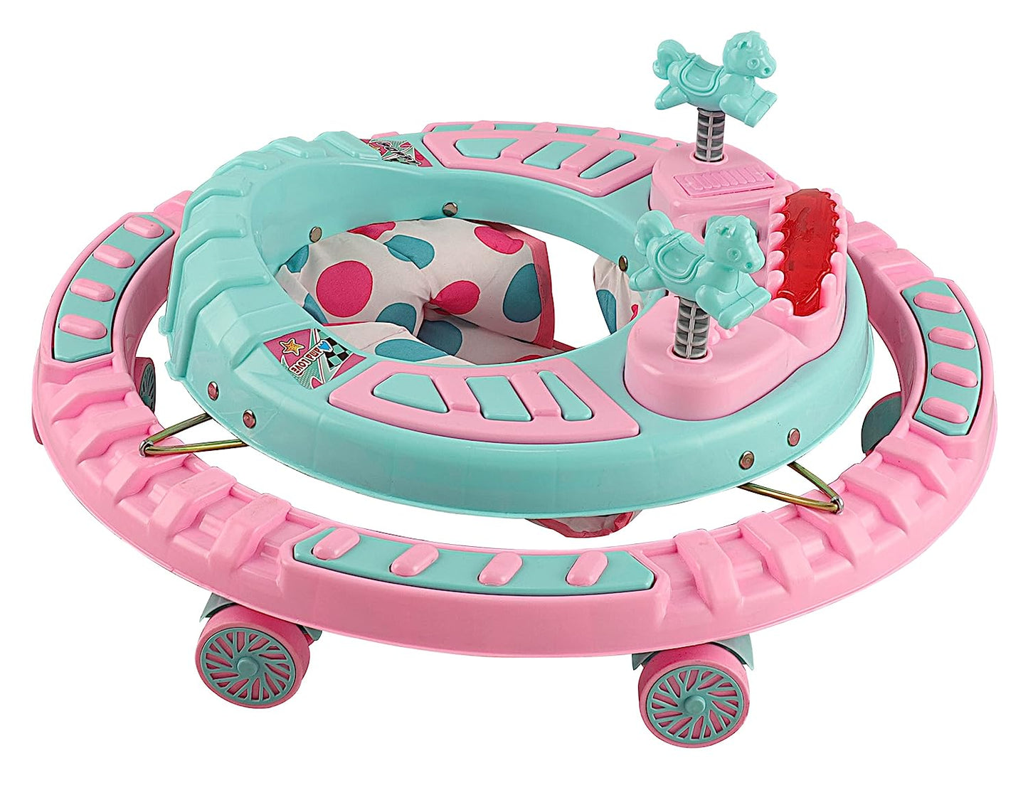 Poppy Round Kids Walker with Foldable, Cushion Seat | Activity Walker for Baby with Musical Toy Bar | Walker Baby 6-18 Months Boys Girls Pink - MRGTOYS