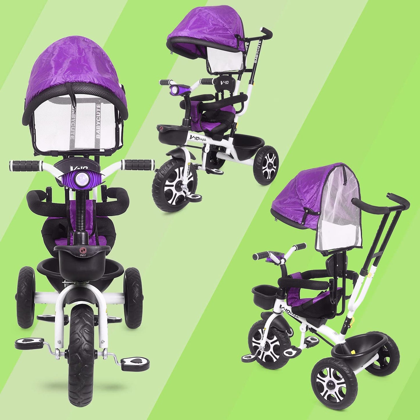Pro Max Kids|Baby Musical Trike|Tricycle with Light, Foldable Canopy and 360 Degree Seat Rotating Tricycle for Kids|Boys|Girls Age Group 2 to 5 Years (Brown) (Purple)Baby Cute Kids - MRGTOYS