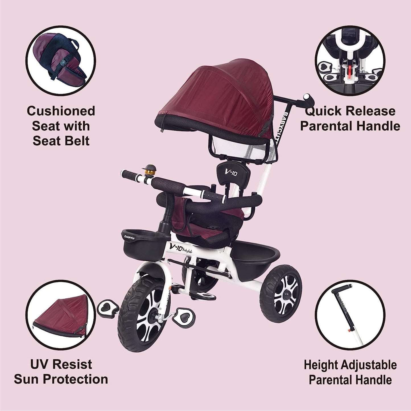 BabyCute Cycle for Kids, Plug and Play Baby Sports Tricycle with Canopy for 2 to 5 Year Old Children V 10 - MRGTOYS