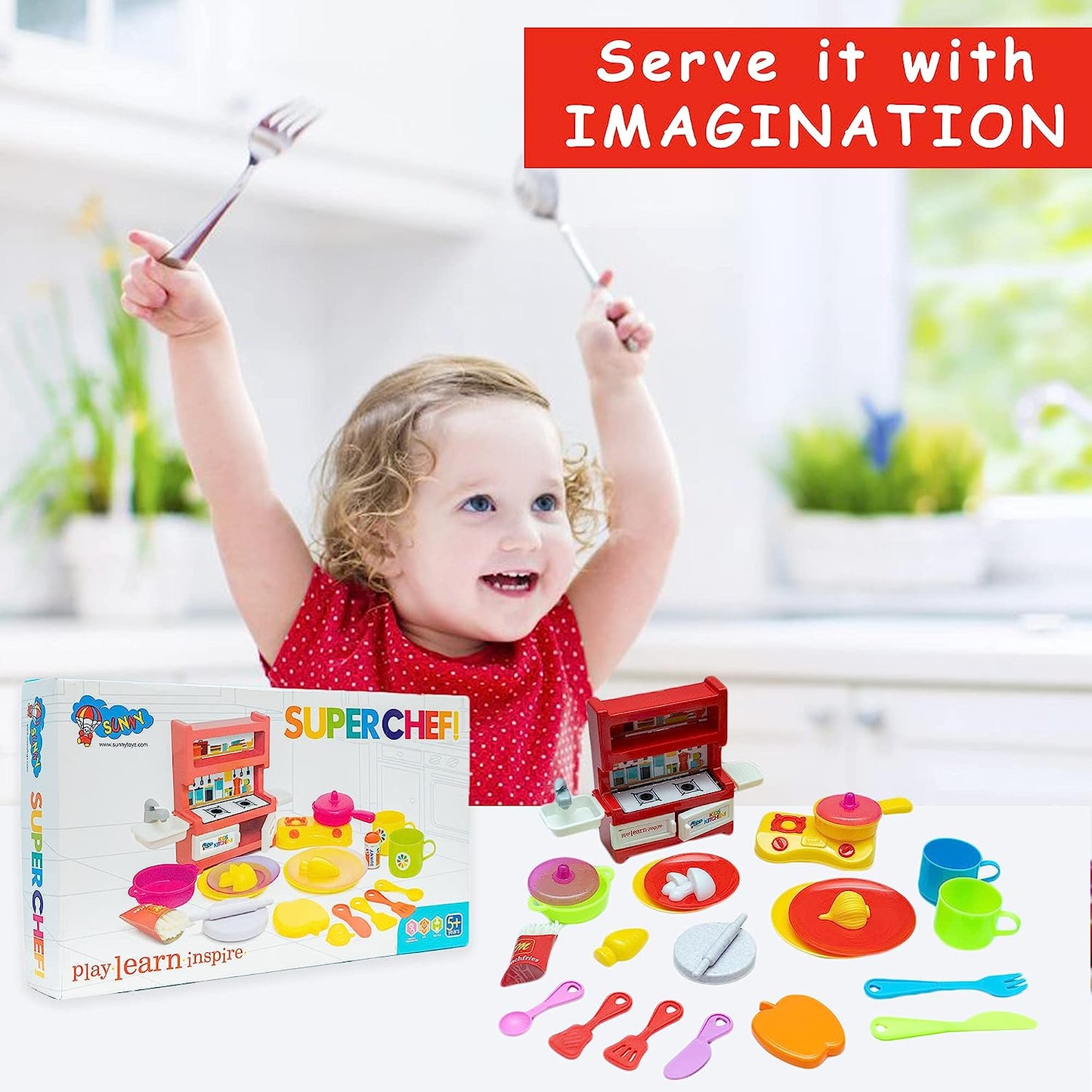Kitchen Set for Kids.A Perfect Roleplay Pretend Play Kitchen Play Set for Kids (SUPERCHEF Kitchen Set) - MRGTOYS