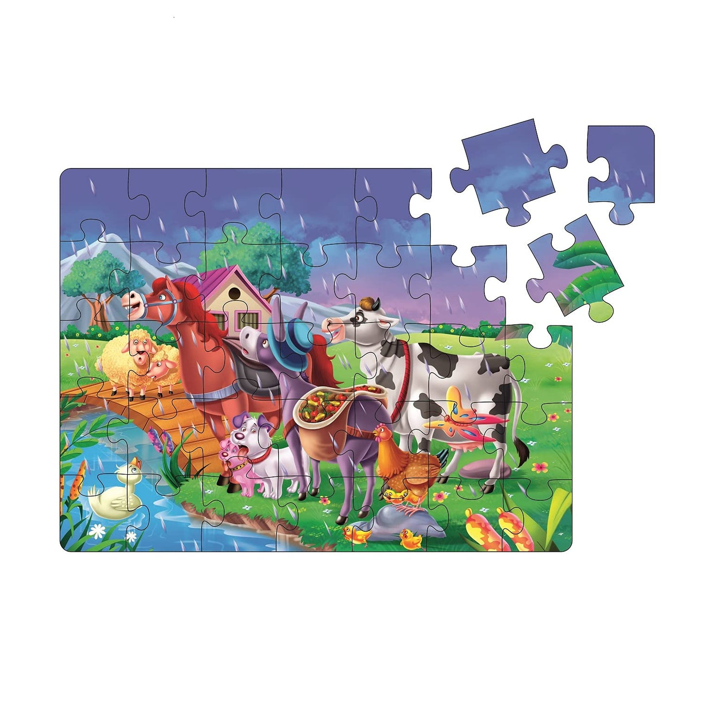 RATNA'S Story Jigsaw Puzzle Rainy Picnic Day for Kids. 3 Jigsaw Puzzle Included in The Pack with A Story Book