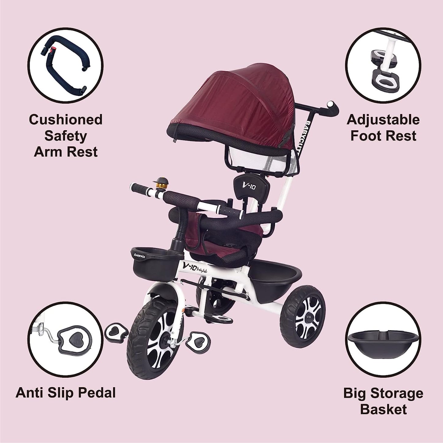 BabyCute Cycle for Kids, Plug and Play Baby Sports Tricycle with Canopy for 2 to 5 Year Old Children V 10 - MRGTOYS