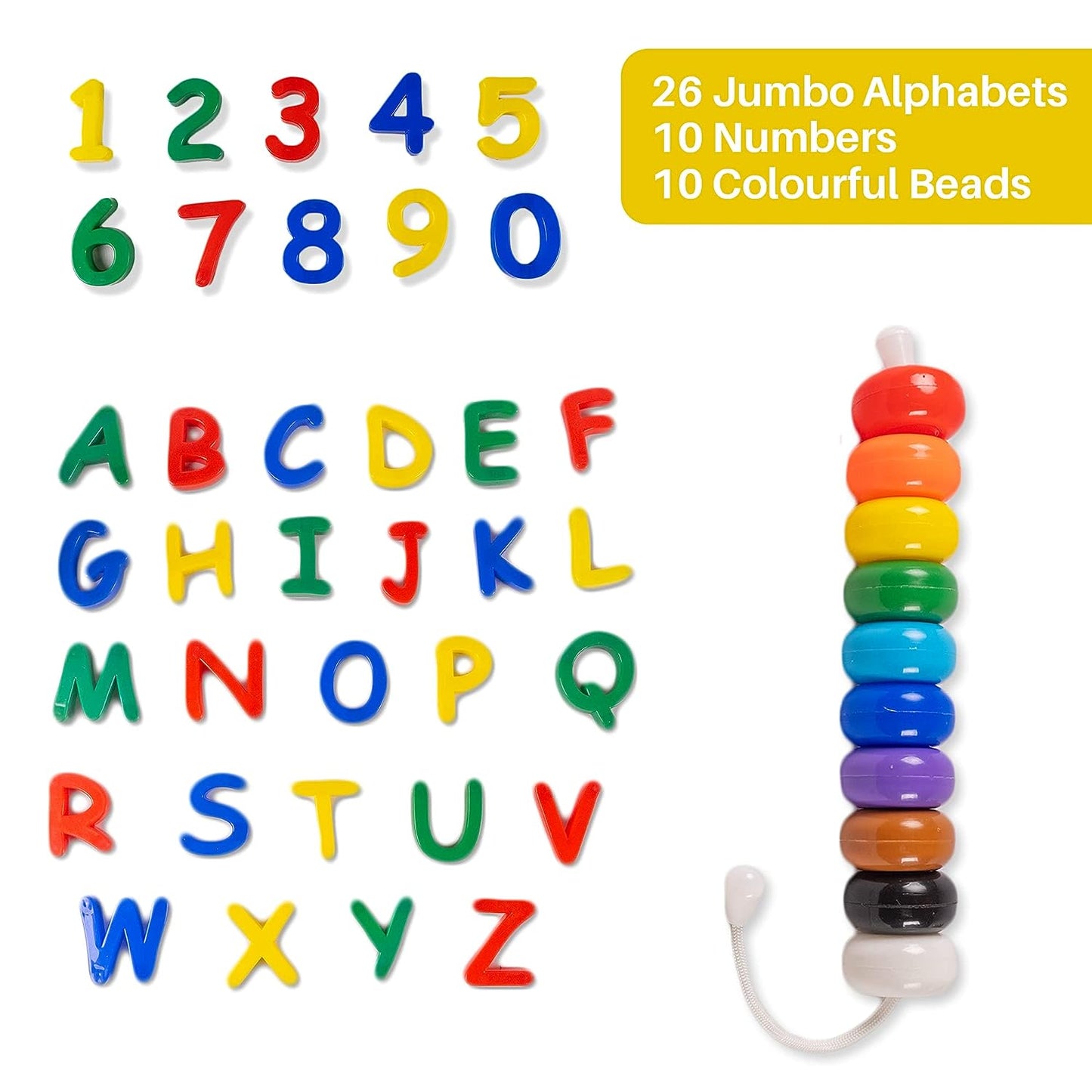 Jumbo Magnetic Alphabet and Numbers for Kids with 10 Colourful Beads Free Inside.