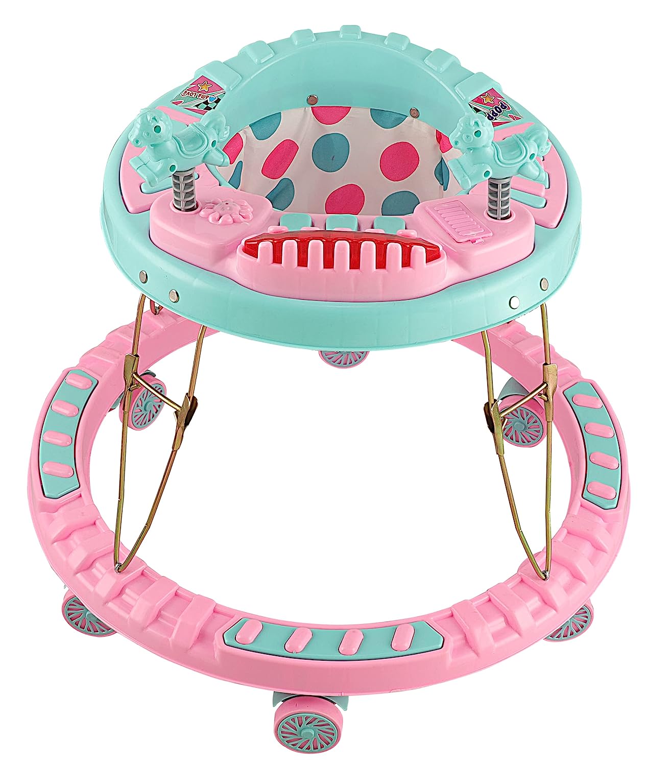 Poppy Round Kids Walker with Foldable, Cushion Seat | Activity Walker for Baby with Musical Toy Bar | Walker Baby 6-18 Months Boys Girls Pink - MRGTOYS