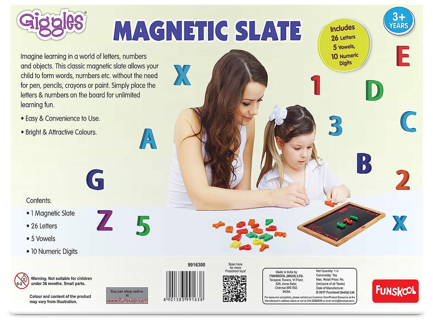 Giggles - Magnetic Slate , Alphabet and Numbers learning board, Early learning, 3 Years & above, Preschool toys
