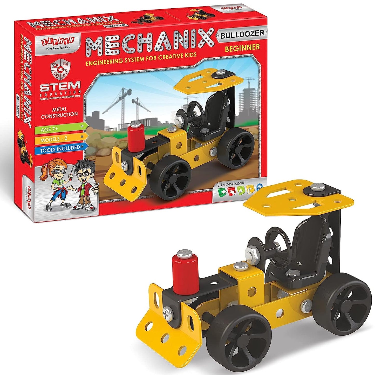 Mechanix Beginner Bulldozer,DIY Stem and Education Metal Construction Set, for Boys & Girls 7 yr+, Return Gifts Set