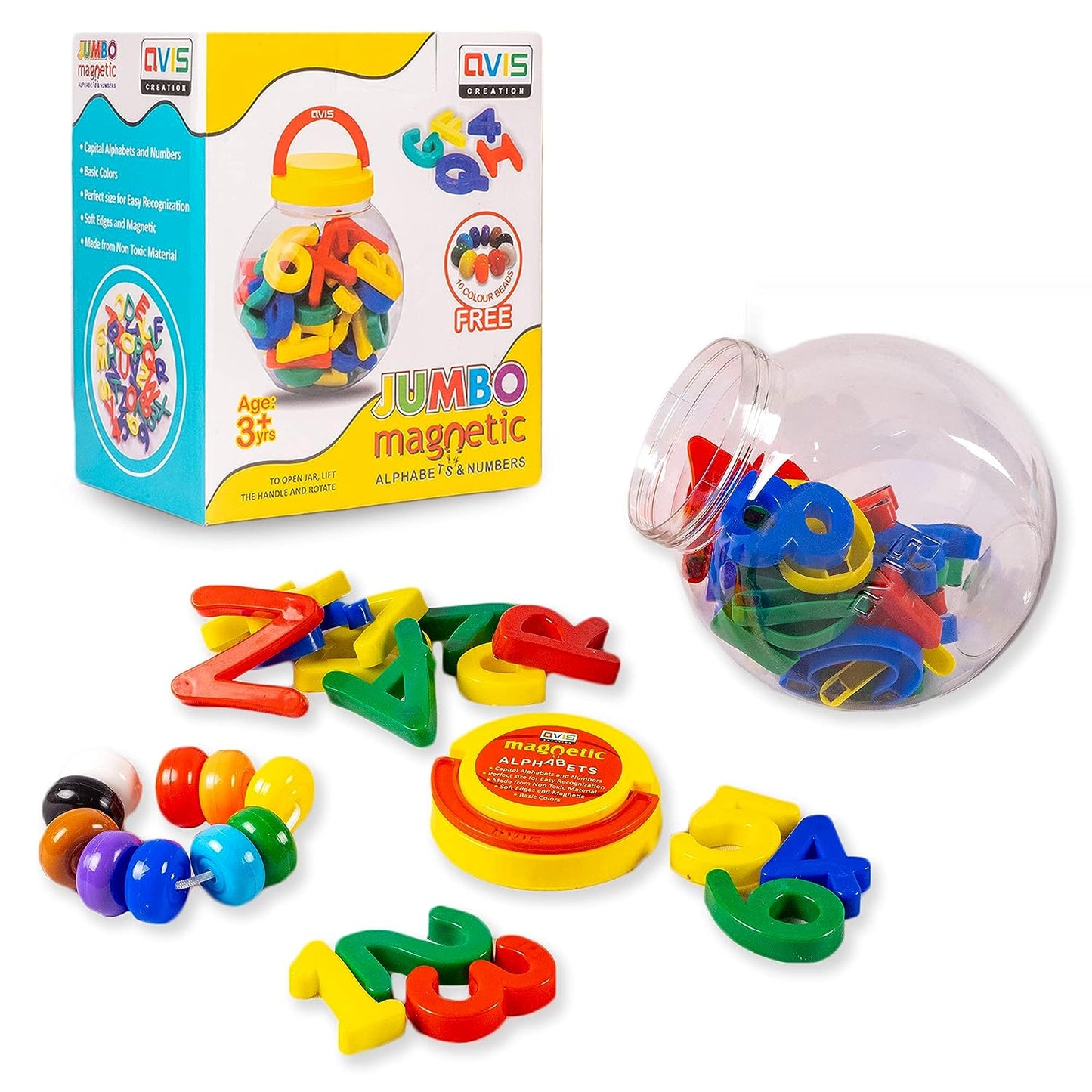 Jumbo Magnetic Alphabet and Numbers for Kids with 10 Colourful Beads Free Inside.