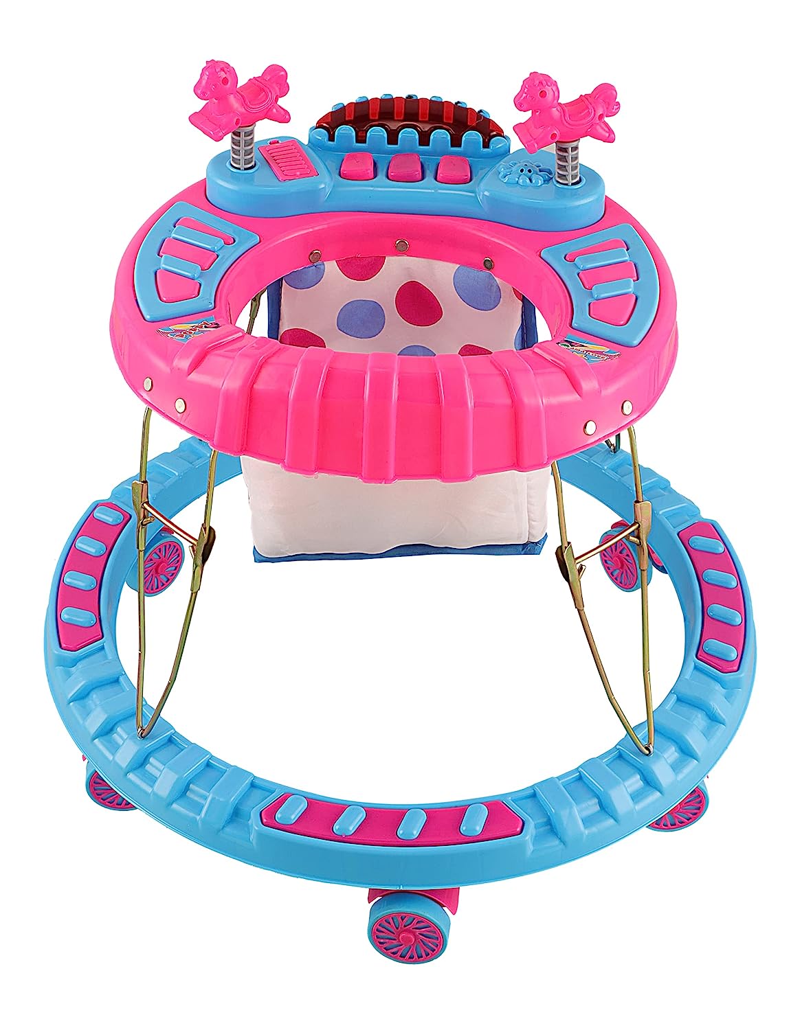 Poppy Round Kids Walker with Foldable, Cushion Seat | Activity Walker for Baby with Musical Toy Bar | Walker Baby 6-18 Months Boys Girls Blue Pink - MRGTOYS