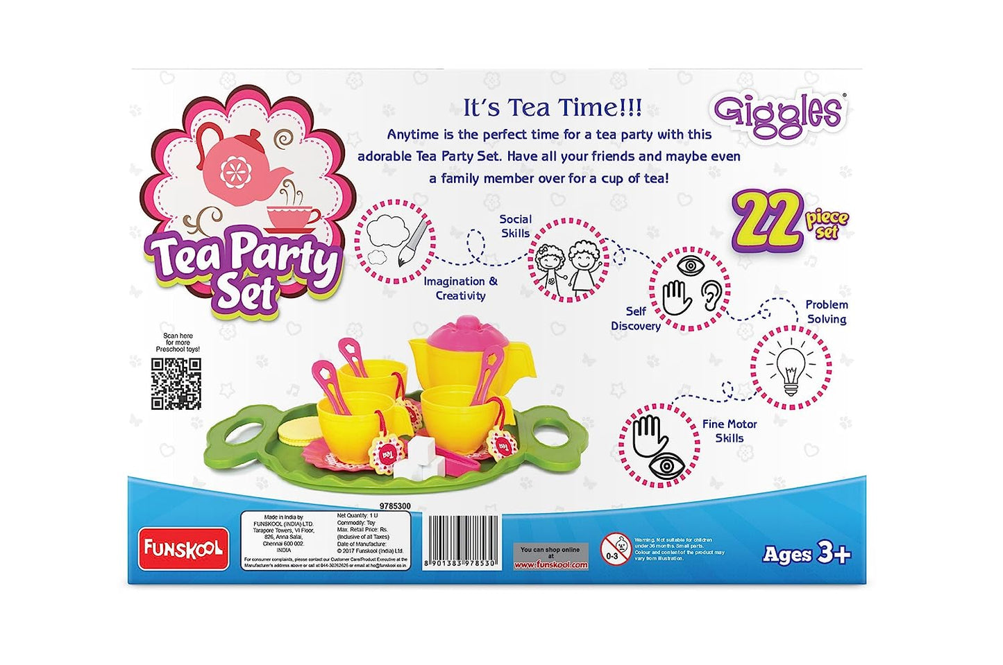 Giggles - Tea Party Set, 22 Piece Colourful Pretend and Play Tea Set, Language and Social Skills,Role Play, 3 Years & Above, Preschool Toys