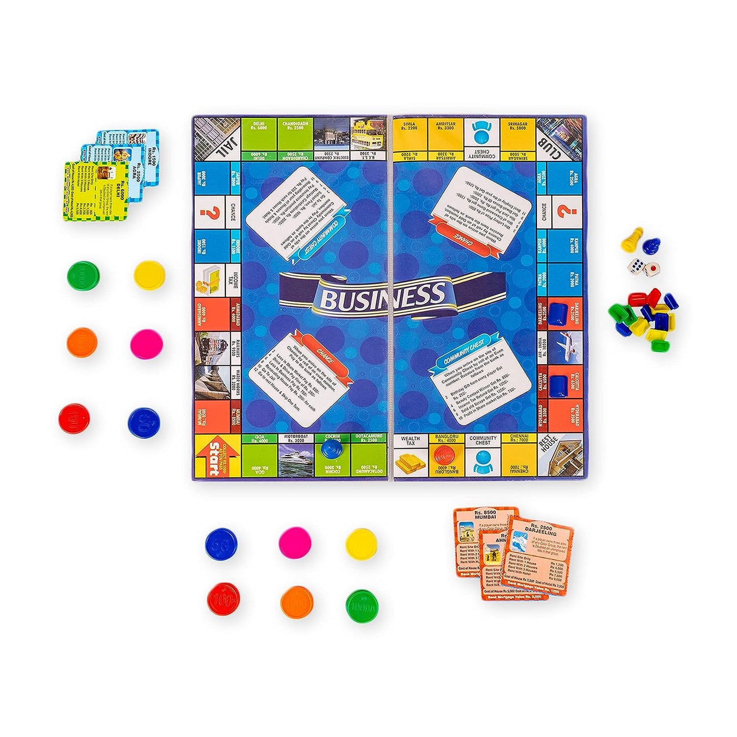 Ratna's Business JR. Coins 5 in 1 Board Game Set - Multicolor | Real Estate Game for Young Entrepreneurs | Develops Problem Solving and Social Skills | Includes Ratna's Business, Snake and Ladders, Ludo, Car Rally, and Cricket | Perfect for 2-4 Players