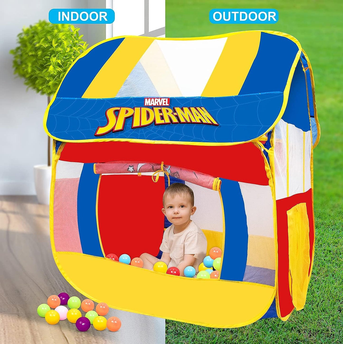 itoys Foldable Big Pop-Up Playhouse Tent for Kids, Toddler and Baby, Fill with Plastic Balls (Balls not included) Or use as an Indoor/Outdoor theme Play Tent (Marvel Spiderman pop up tent),Multicolor