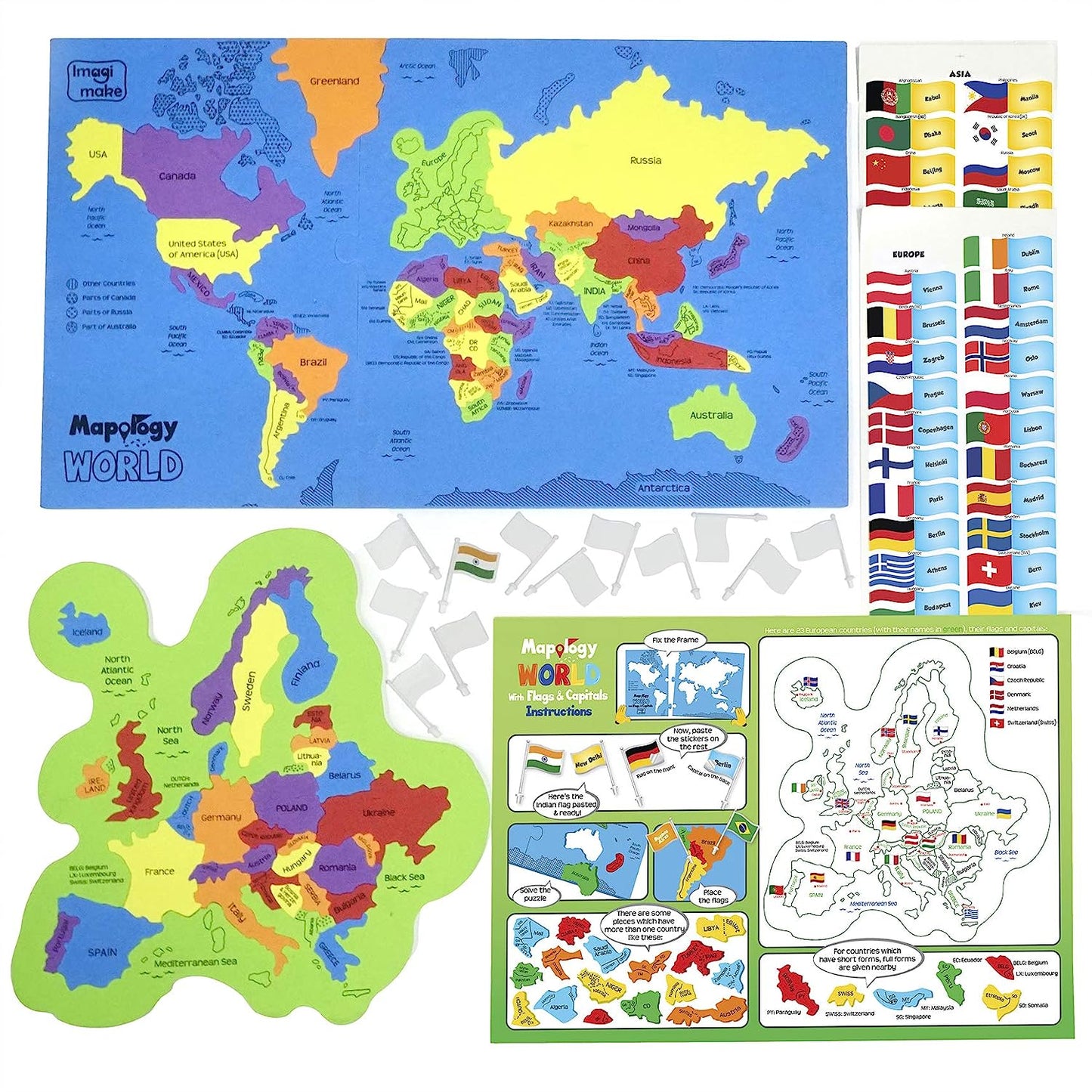 Imagimake: Mapology India and World Maps with Capitals - Learn Capitals and Country Flags - Educational Toy for Kids Above 5 Years, Multicolor GAMES