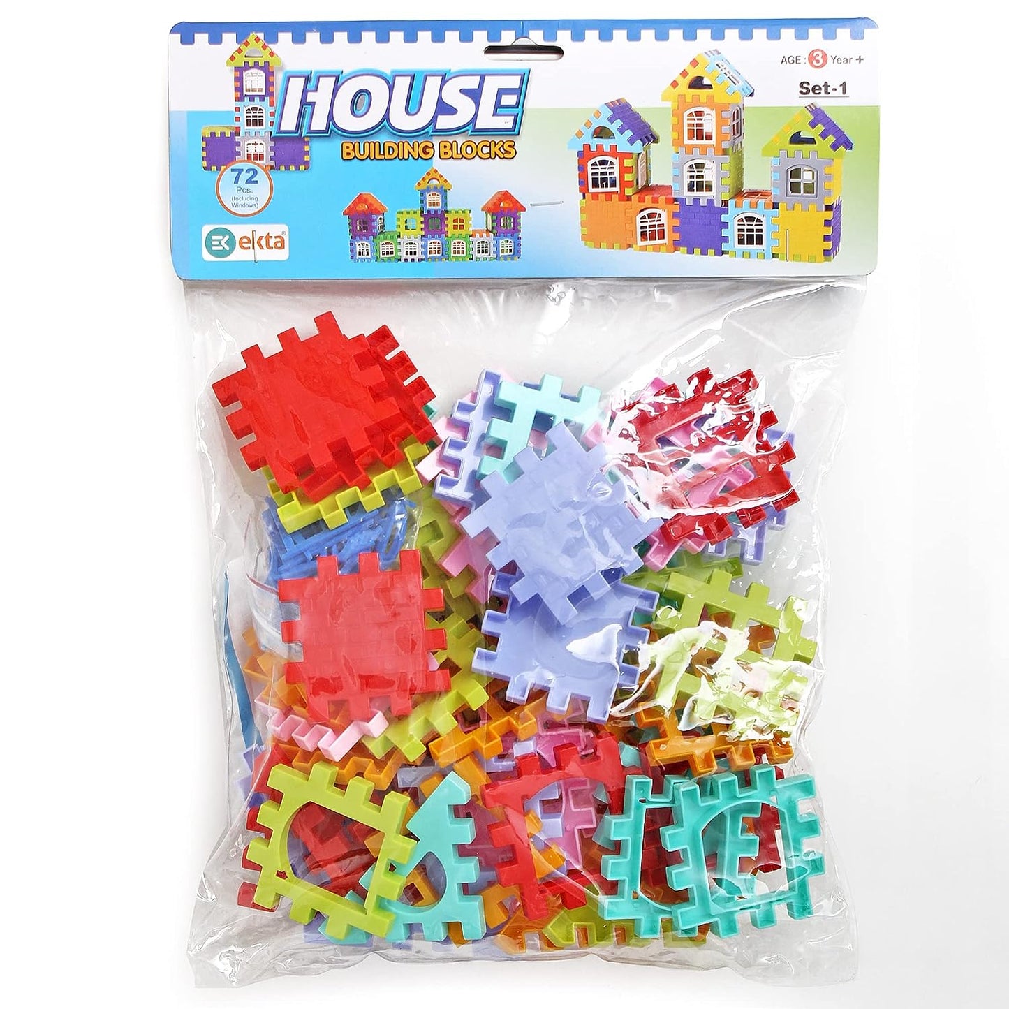 Ekta House Building Blocks with Windows Set-1, Building Blocks for Kids, Block Game for Kids (Multicolor, Big Size) - 72 Pieces