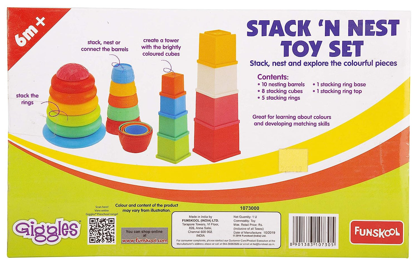 Giggles - Stack N Nest Toy , Multicolour 3 in 1 Gift Set, Develops Motor Skills , 6 Months & Above, Infant and Preschool Toys